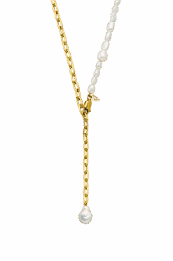 Pearl & Chain Connection Necklace Gold