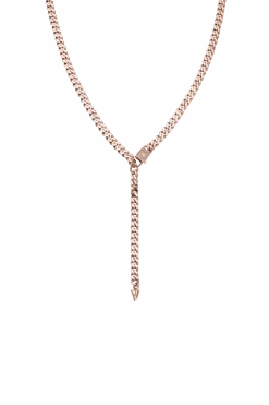 Link Pavé Y-Necklace 14K Rose Gold Plated