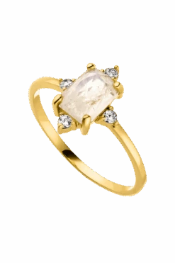 Emerald Moonstone Ring 14K Gold Plated