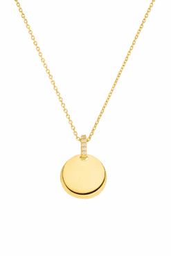 Engravable Round Pavé Necklace 14K Gold Plated