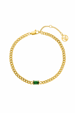 Emerald Curb Bracelet Green 14K Gold Plated