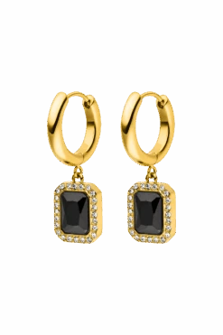 Pavé Emerald Huggies Black 14K Gold Plated