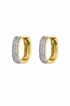 Sparkling Rectangle Hoops 14K Gold Plated