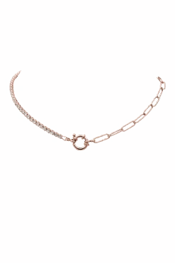 Sparkling Link Necklace 14K Rose Gold Plated